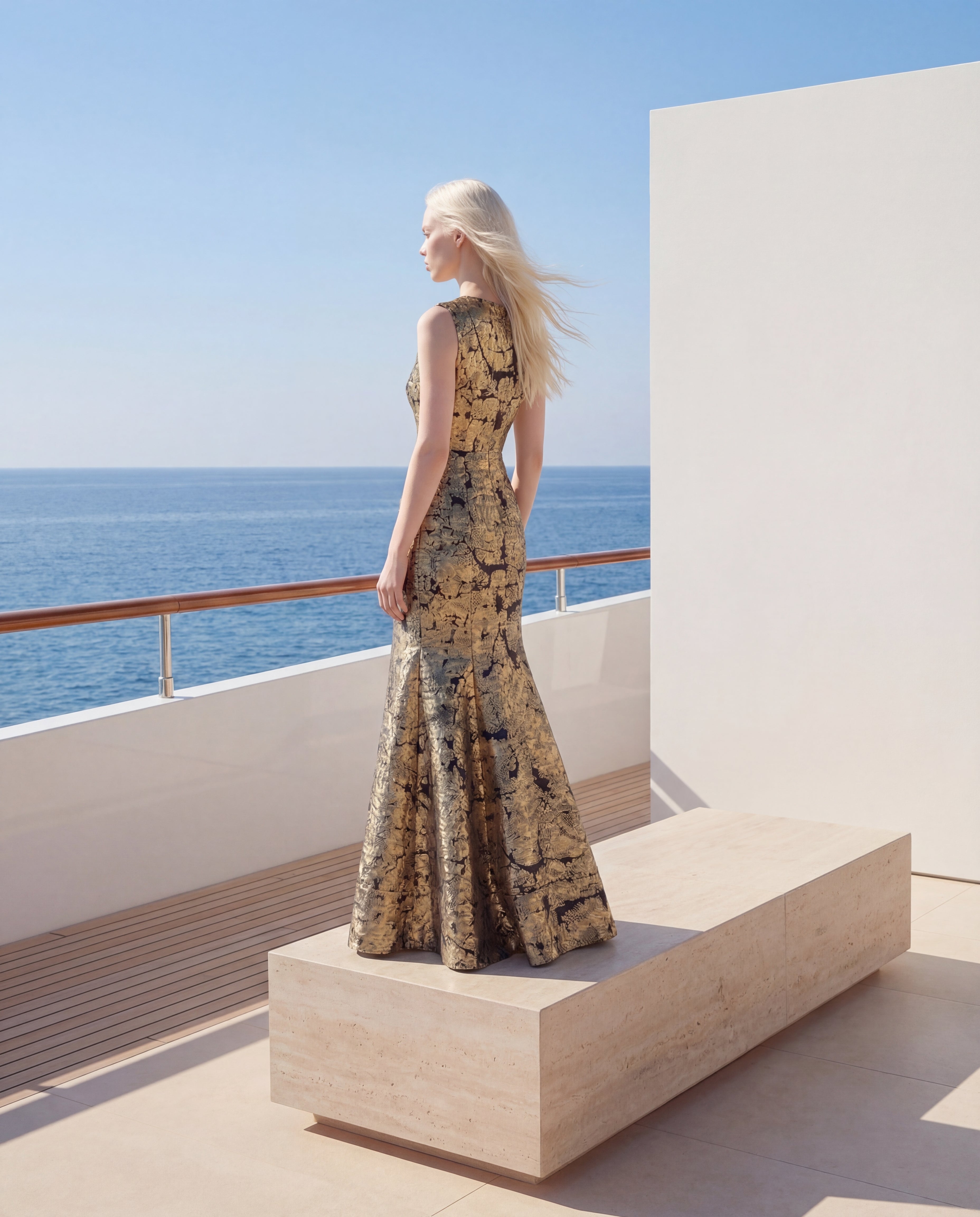 Sculpted Gold Godet Dress