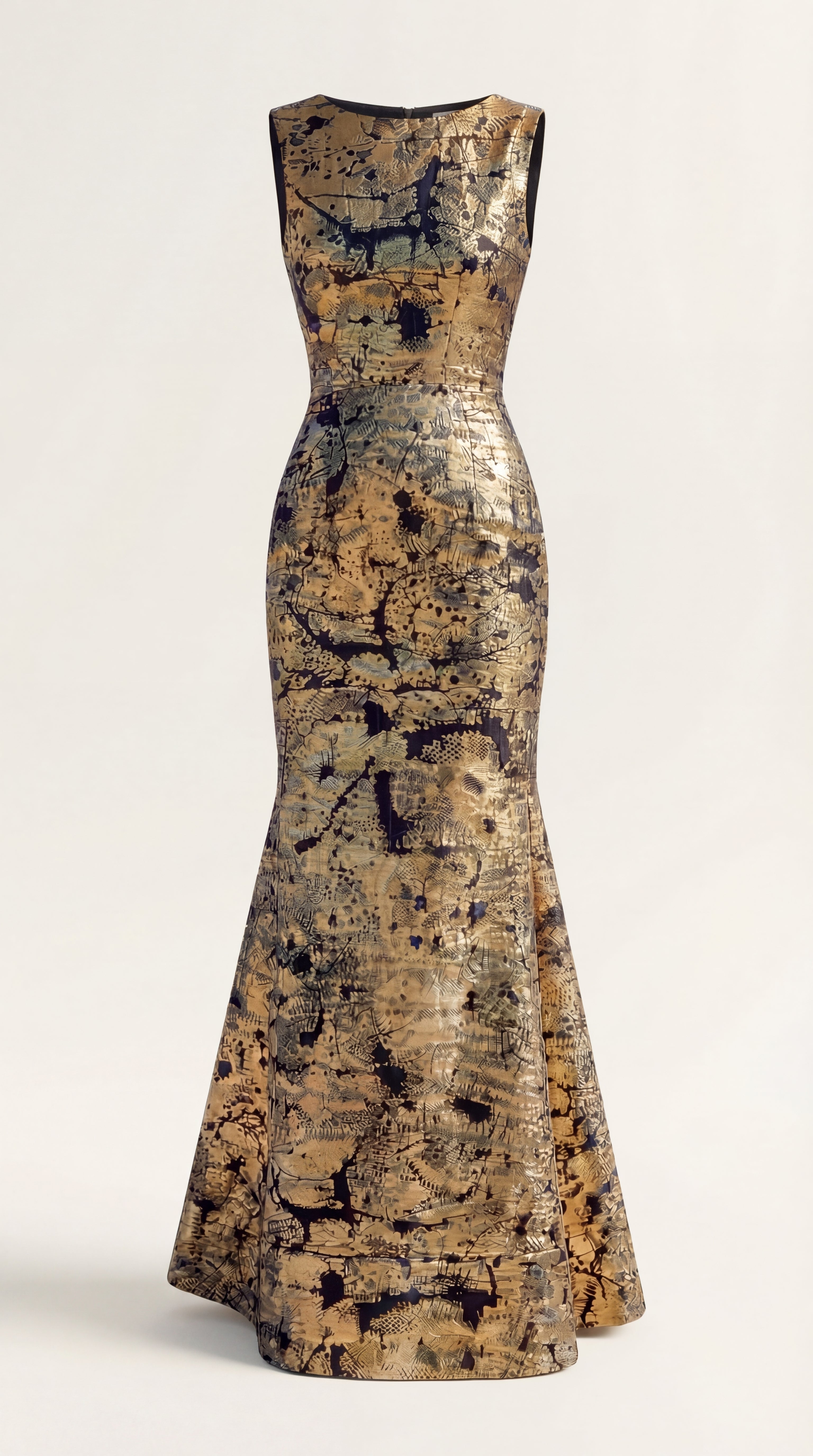 Sculpted Gold Godet Dress